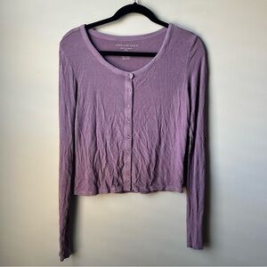 American Eagle Women Top Long Sleeve Purple Size Medium Soft Sexy Rib Henley